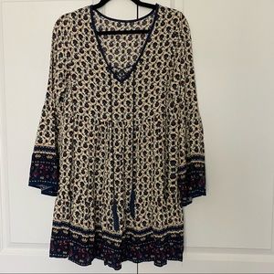 Boho Babydoll Dress with Bell-Sleeves Size M
